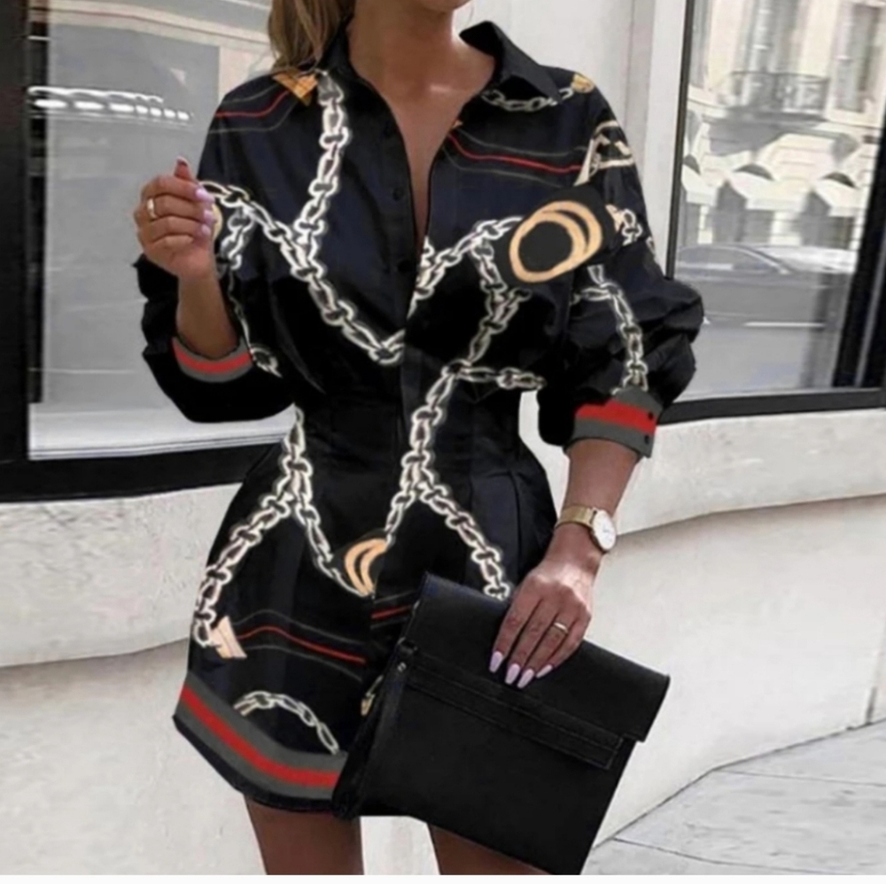Chain Print Black Dress